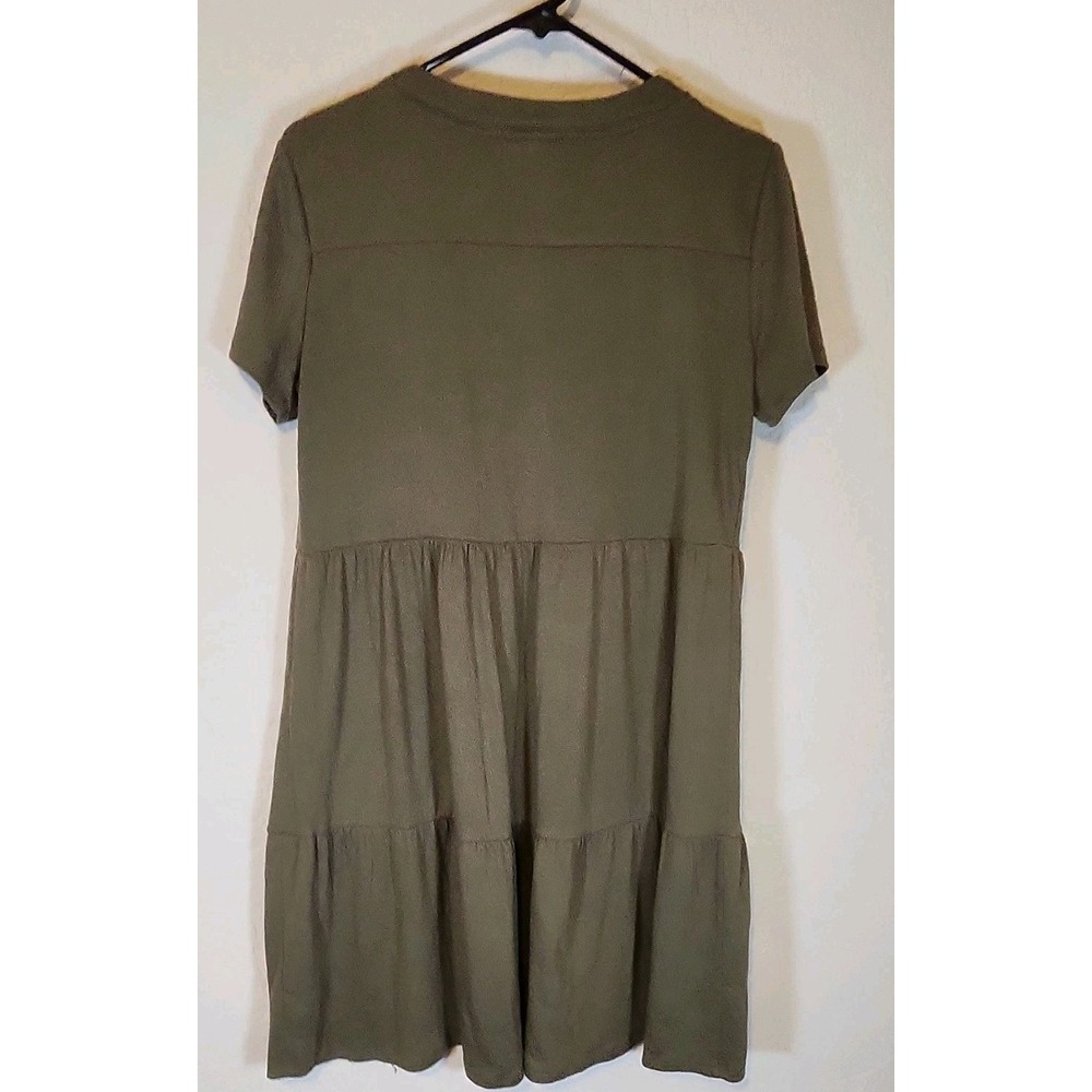 Knox Rose Green Waffle Knit V-Neck Button Front Shift Dress Knee Length M - Picture 4 of 9